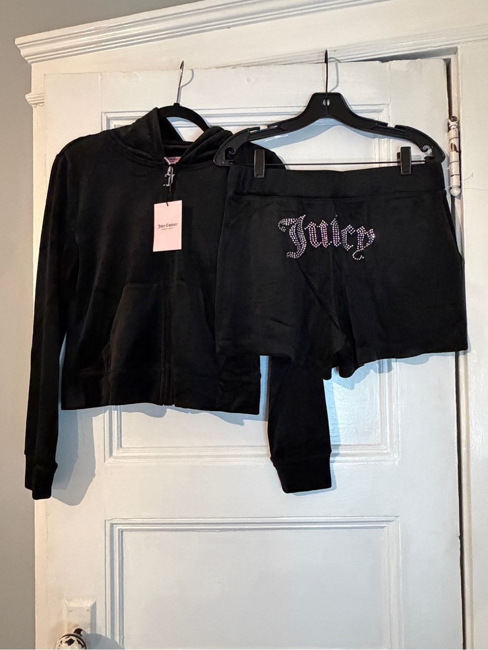 Juicy Couture Black Velour Zip Hoodie & Embellished Shorts Set